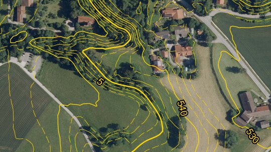 DHK mit DOP Digitale Höhenlinienkarte mit Digitalen Orthophoto